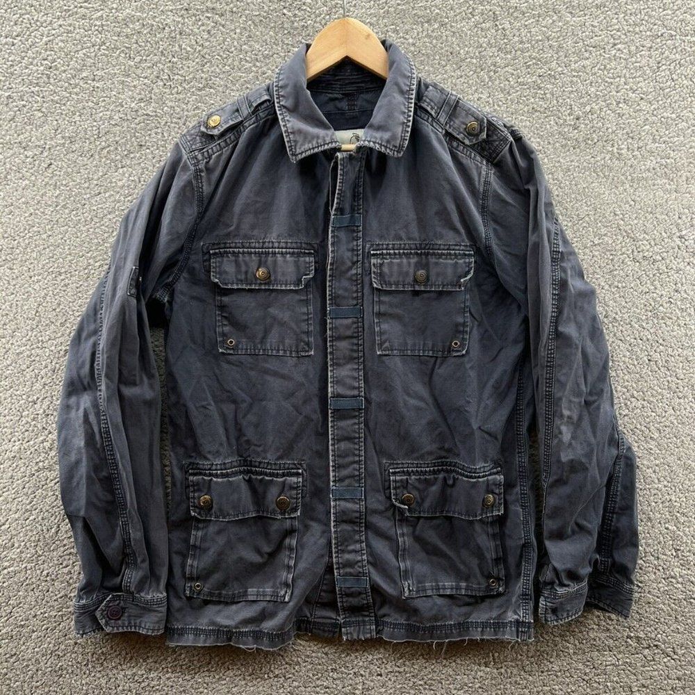 Fossil Navy Blue Army Chore Coat Sport Jacket Button Pockets Size Medium